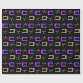 Elegante zwarte kleermaker naaimachine schaar cadeaupapier (Vlak)