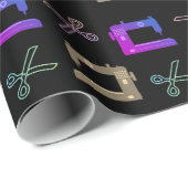 Elegante zwarte kleermaker naaimachine schaar cadeaupapier (Rol Hoek)