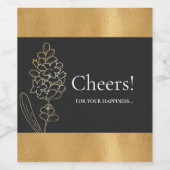 Elegante zwarte kleur Gouden Lavendel Bloemen Wijn Etiket (Enkel label)