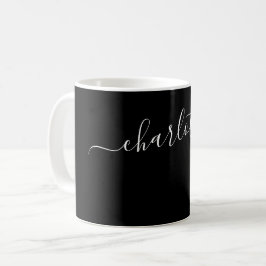 Elegante zwarte kleur moderne naam gepersonaliseer koffiemok
