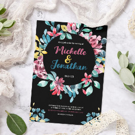 Elegante zwarte kleurrijke waterverf bloemenbruilo kaart