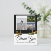 Elegante zwarte kolibrie bruiloft fotocollage bedankkaart (Staand voorkant)