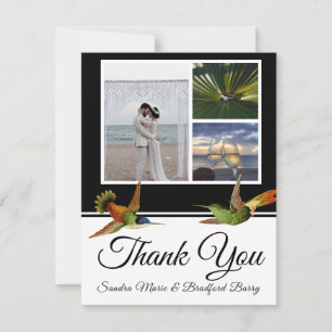 Elegante zwarte kolibrie bruiloft fotocollage bedankkaart