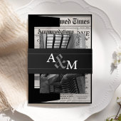 Elegante zwarte krant bruiloft uitnodiging suite uitnodigingen wikkel