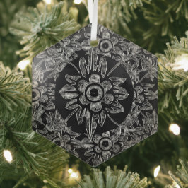 Elegante Zwarte Kristallen Kerst Hexagoon  Glas Ornament
