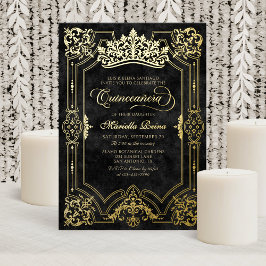 Elegante zwarte kroon Tiara Quinceanera Folie Uitnodiging
