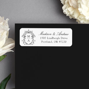 Elegante Zwarte Kuif Monogram Huwelijksadres Etiket