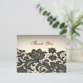 elegante zwarte Lace vintage bruiloft bedankt Briefkaart (Staand voorkant)