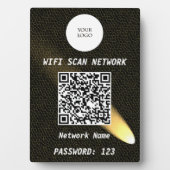 Elegante Zwarte Leren Gouden Spotlight QR Code Wif Fotoplaat (voorkant)