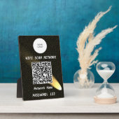Elegante Zwarte Leren Gouden Spotlight QR Code Wif Fotoplaat (Zijkant)