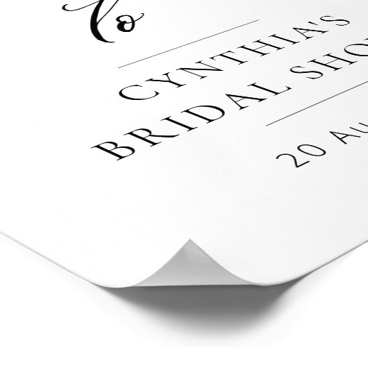 elegante zwarte lettering bruidsdouche welkomstbor poster (Hoek)