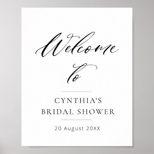 elegante zwarte lettering bruidsdouche welkomstbor poster (Voorkant)