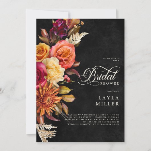 Elegante zwarte levendige Boho Floral Script Douch Kaart (Voorkant)