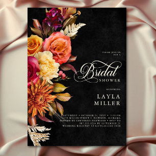 Elegante zwarte levendige Boho Floral Script Douch Kaart