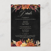 Elegante zwarte levendige Boho Floral Script Weddi Informatiekaartje (Voorkant)