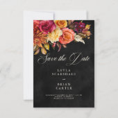 Elegante zwarte levendige Boho Floral Script Weddi Save The Date (Voorkant)