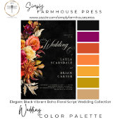 Elegante zwarte levendige Boho Floral Script Weddi Save The Date