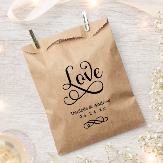 Elegante Zwarte Liefde Script Monogram Huwelijk Bedankzakje (Geknipt)