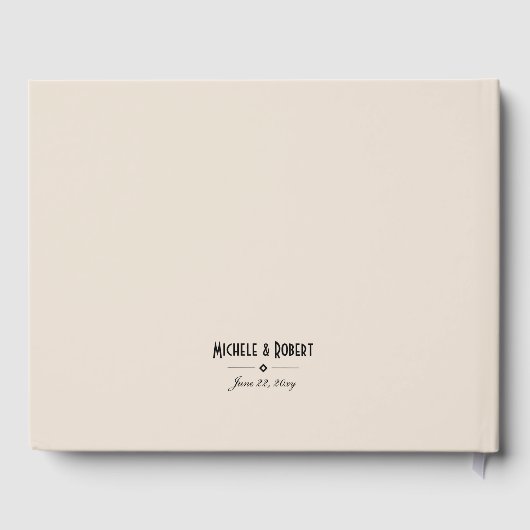 Elegante Zwarte Lijst Art Deco Beige bruiloft Gastenboek (Achterkant)