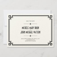 Elegante zwarte lijst Art Deco Save the Date kaart