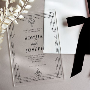 Elegante Zwarte Lijst Tijdloze Formele Bruiloft Acryl Uitnodigingen