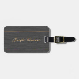 Elegante zwarte linnen stof gouden frame professio bagagelabel