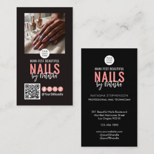 Elegante zwarte logo QR-code foto NAGELTECHNICUS Visitekaartje
