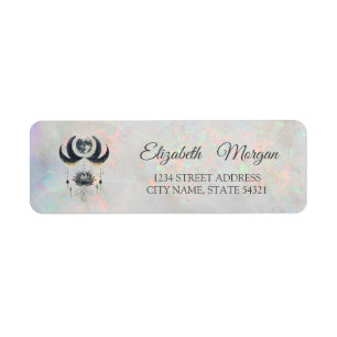 Elegante Zwarte Lotusmaan Holografische Opal Etiket