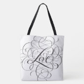 Elegante zwarte LOVE-scriptlettertype met krullen Tote Bag (Achterkant)