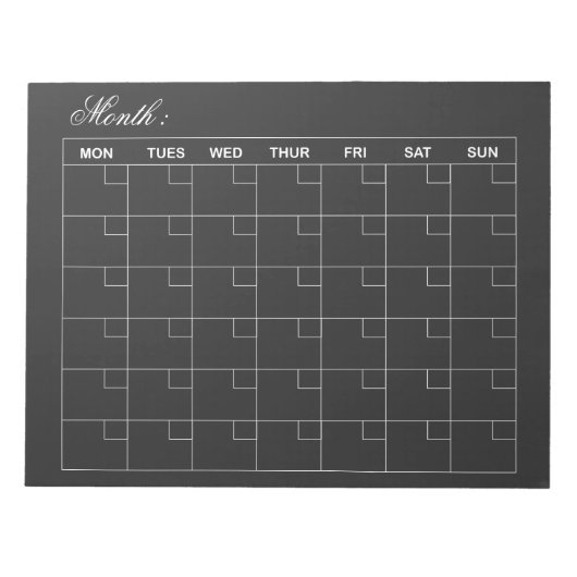 Elegante zwarte maandelijkse agenda planner notitieblok (Voorkant)