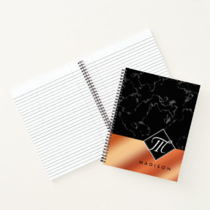 Elegante zwarte marmeren & bronzen folie monogram notitieboek