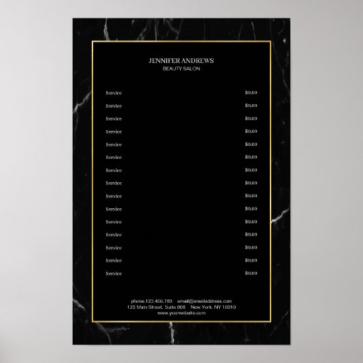Elegante Zwarte Marmeren Gouden Poster (Voorkant)