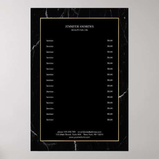 Elegante Zwarte Marmeren Gouden Poster (Voorkant)