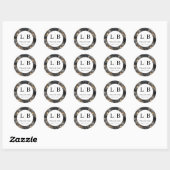 Elegante Zwarte Marmeren Initialen Ronde Sticker (Vel)