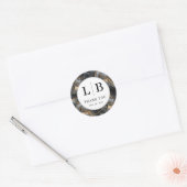 Elegante Zwarte Marmeren Initialen Ronde Sticker (Envelop)