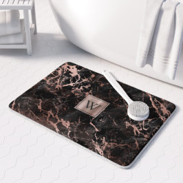 Elegante zwarte marmeren roze gouden monogram badmat