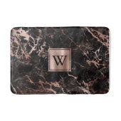 Elegante zwarte marmeren roze gouden monogram badmat (Voorkant)