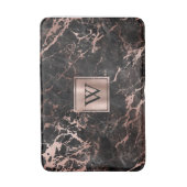 Elegante zwarte marmeren roze gouden monogram badmat (Voorkant Verticaal)