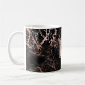 Elegante zwarte marmeren roze gouden monogram koffiemok (Links)