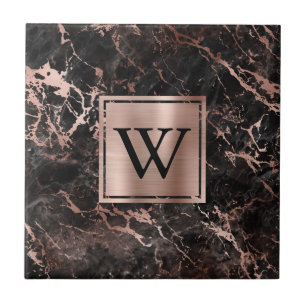 Elegante zwarte marmeren roze gouden monogram tegeltje