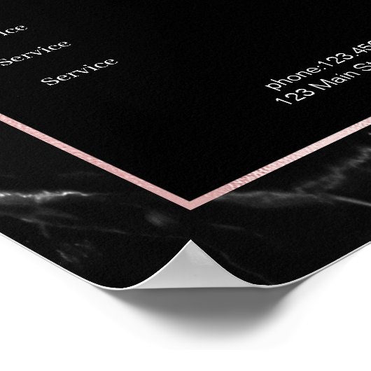 Elegante zwarte marmeren roze gouden prijstlijst poster (Hoek)