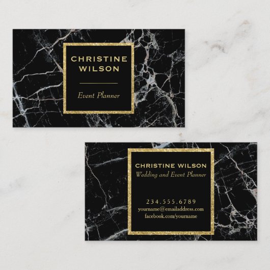 Elegante zwarte marmeren steen visitekaartje (Voorkant / Achterkant)