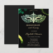 Elegante zwarte maskerade, chique masque zoet 16 kaart (Voorkant / Achterkant)