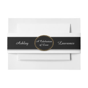 Elegante zwarte medaille gepersonaliseerde bruilof uitnodigingen wikkel