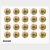 Elegante Zwarte Metalen Goud Minimalistische Monog Ronde Sticker (Vel)