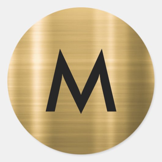 Elegante Zwarte Metalen Goud Minimalistische Monog Ronde Sticker (Voorkant)