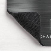 Elegante Zwarte Metallic Monogram Naam Muismat (Hoek)