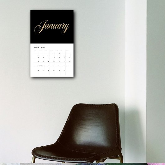 Elegante zwarte minimalist| gouden scriptletters kalender