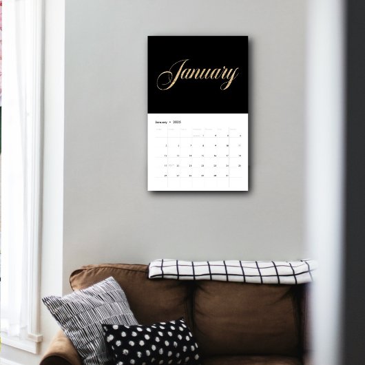 Elegante zwarte minimalist| gouden scriptletters kalender
