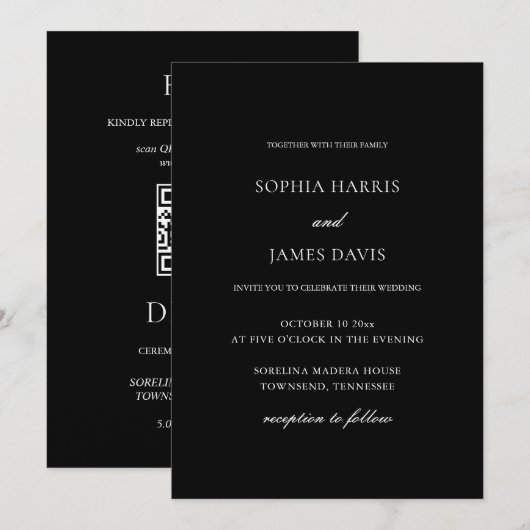 Elegante zwarte minimalistische bruiloft alles in kaart (Voorkant / Achterkant)